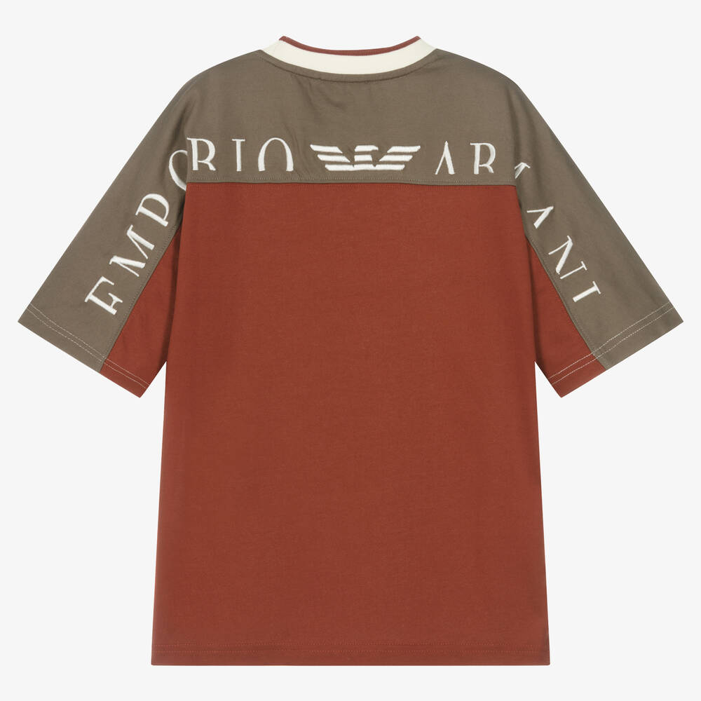 Emporio Armani-Teen Boys Ivory Cotton Colourblock T-Shirt | Childrensalon Outlet