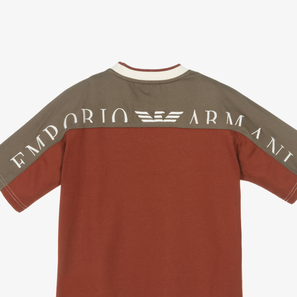 Emporio Armani-Teen Boys Ivory Cotton Colourblock T-Shirt | Childrensalon Outlet