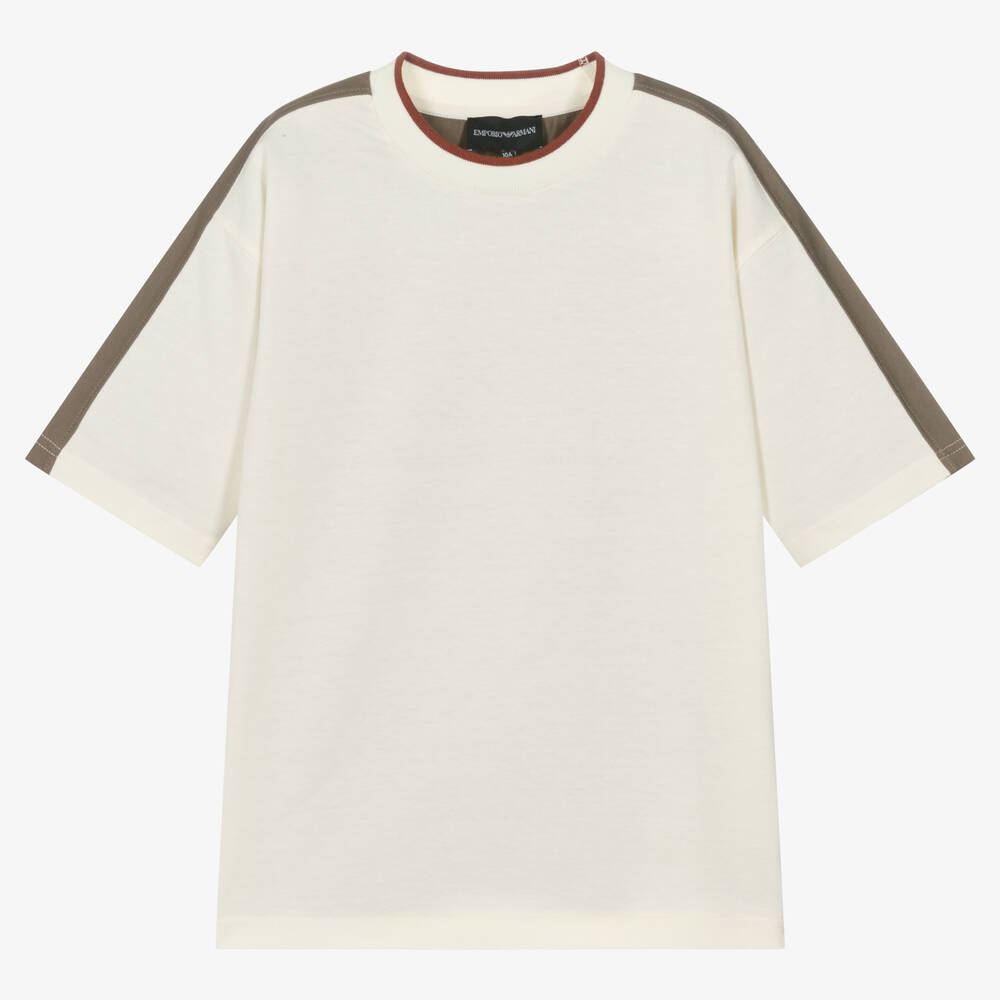 Emporio Armani - Кремовая хлопковая футболка с цветовыми блоками | Childrensalon
