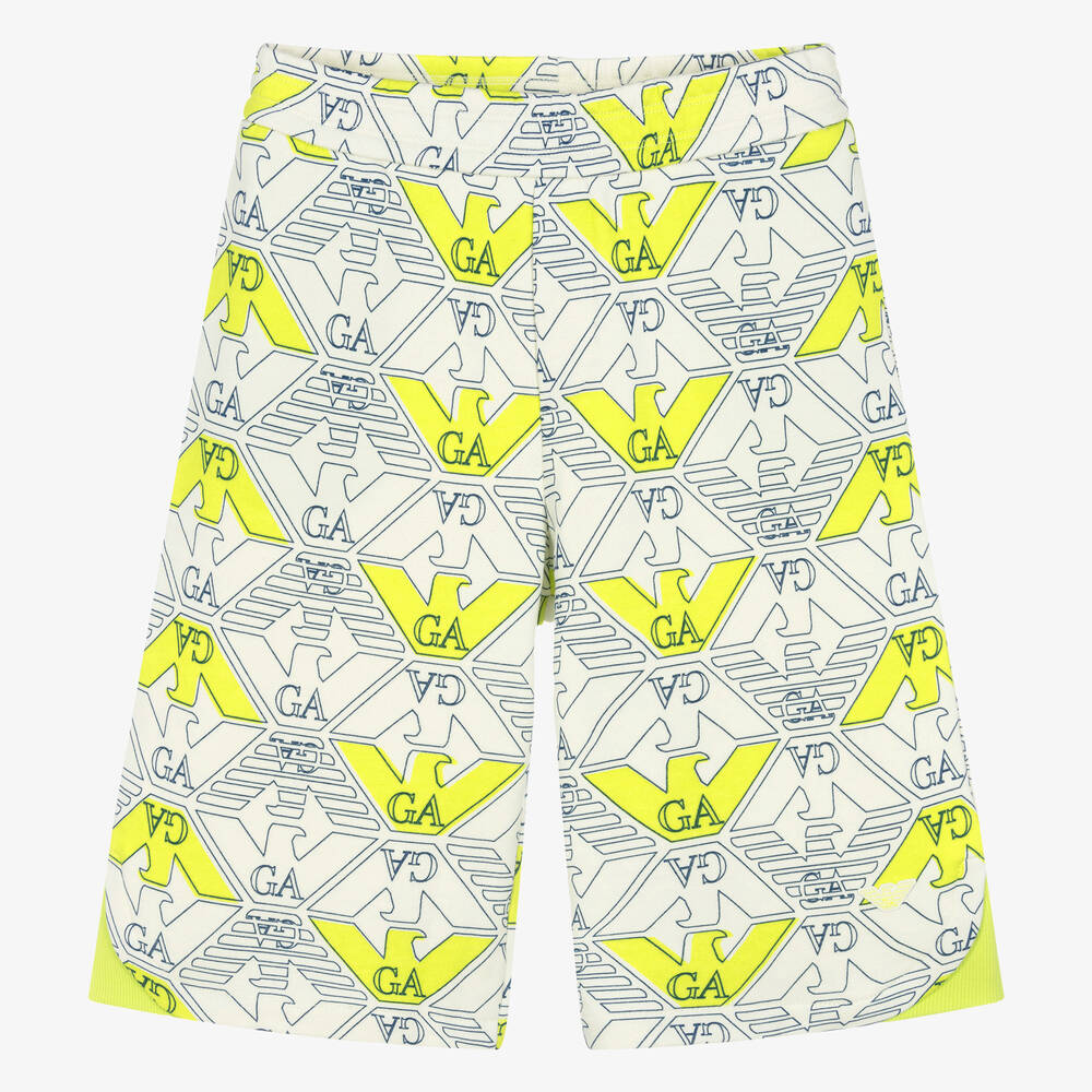 Emporio Armani-Teen Boys Ivory Cotton Eagle Print Shorts | Childrensalon Outlet