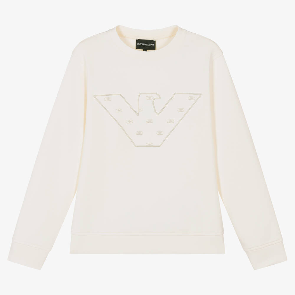 Emporio Armani - Sweat ivoire en coton aigle ado | Childrensalon