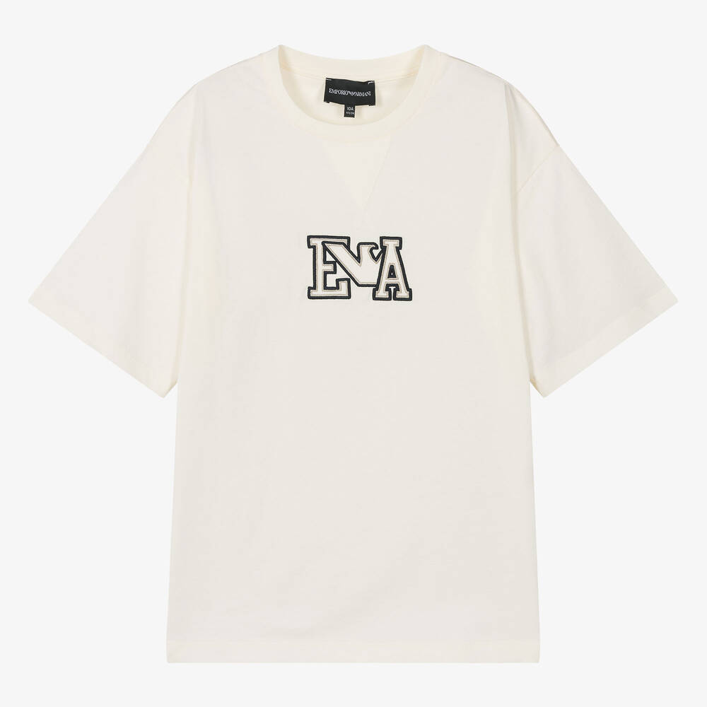 Emporio Armani-Teen Boys Ivory Cotton Eagle T-Shirt | Childrensalon Outlet