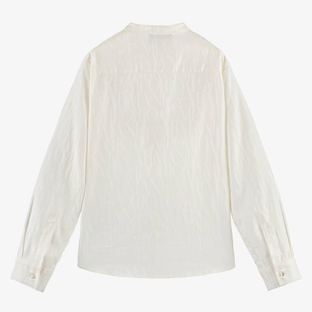 Emporio Armani-Teen Boys Ivory Cotton Jacquard Shirt | Childrensalon Outlet