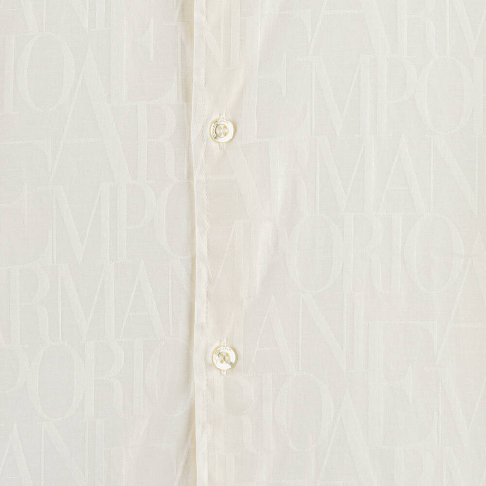 Emporio Armani-Teen Boys Ivory Cotton Jacquard Shirt | Childrensalon Outlet