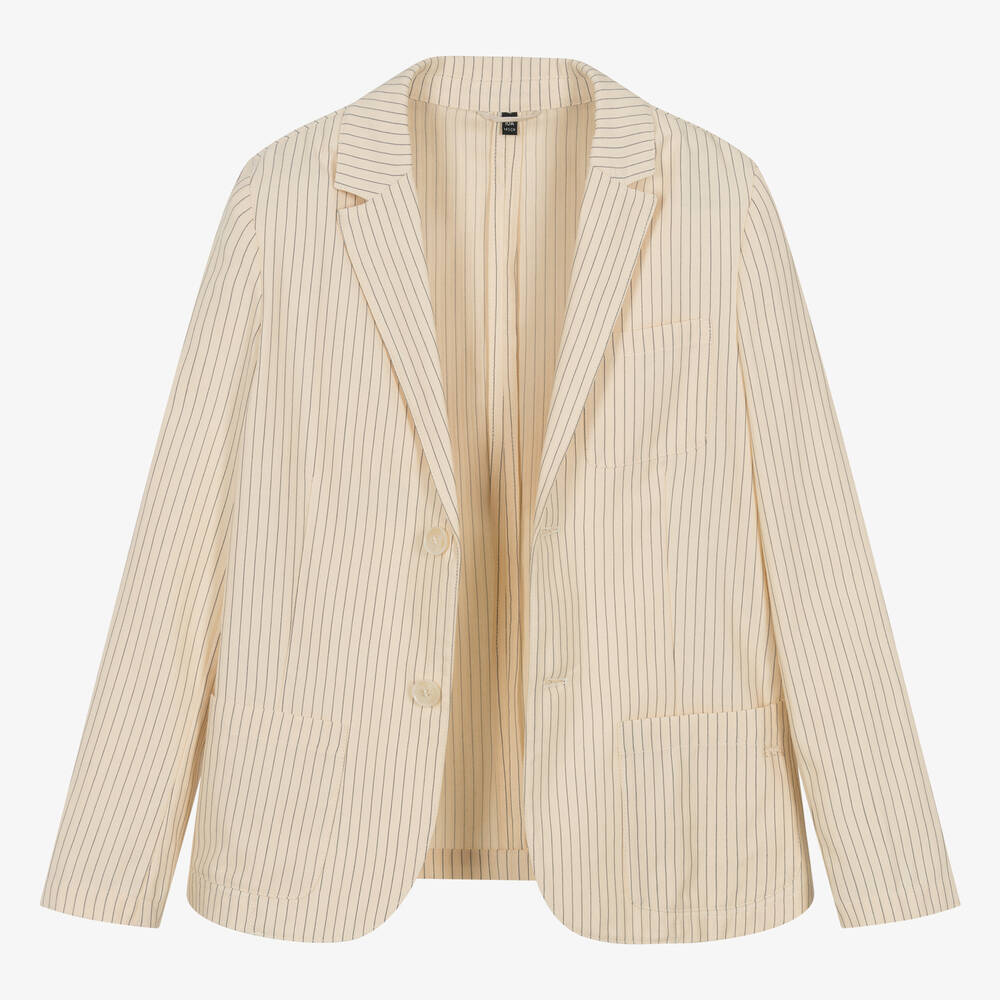 Emporio Armani-Teen Boys Ivory Cotton & Linen Blazer | Childrensalon Outlet