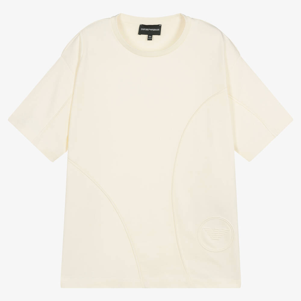 Emporio Armani - Teen Boys Ivory Cotton T-Shirt | Childrensalon