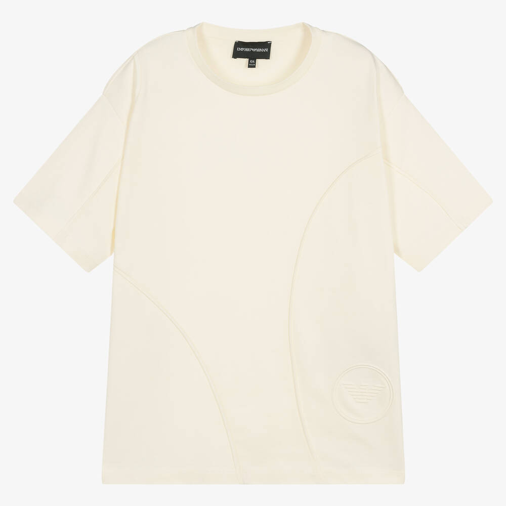 Emporio Armani - Teen Baumwoll-T-Shirt in Elfenbein | Childrensalon