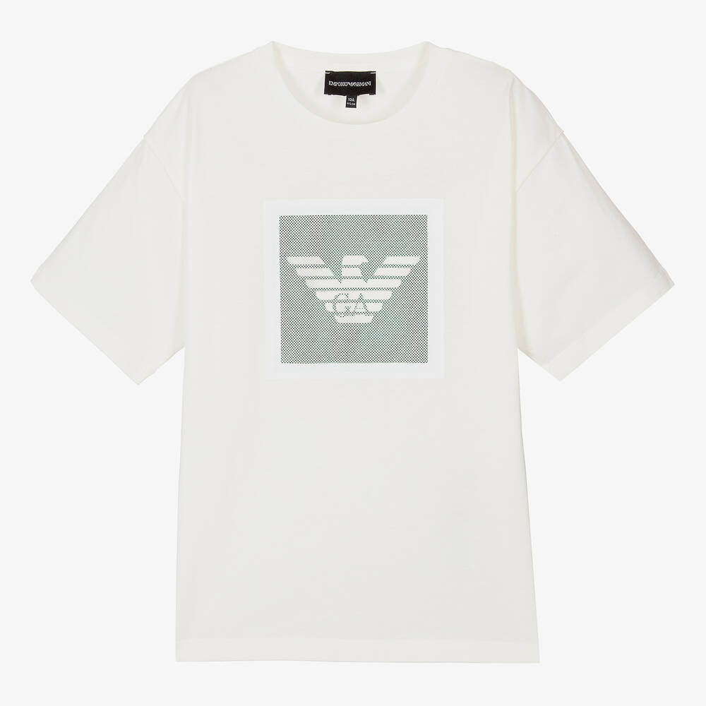 Emporio Armani - Teen Boys Ivory & Green Eagle T-Shirt | Childrensalon