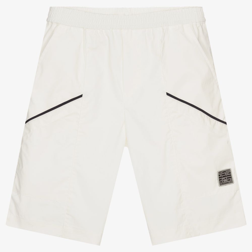 Emporio Armani-Teen Boys Ivory Logo Shorts | Childrensalon Outlet