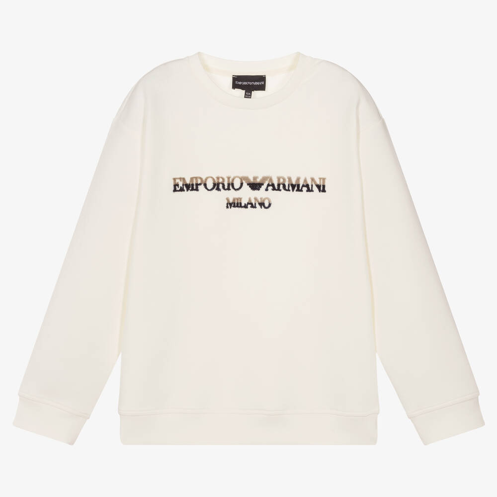 Emporio Armani - Teen Boys Ivory Logo Sweatshirt | Childrensalon