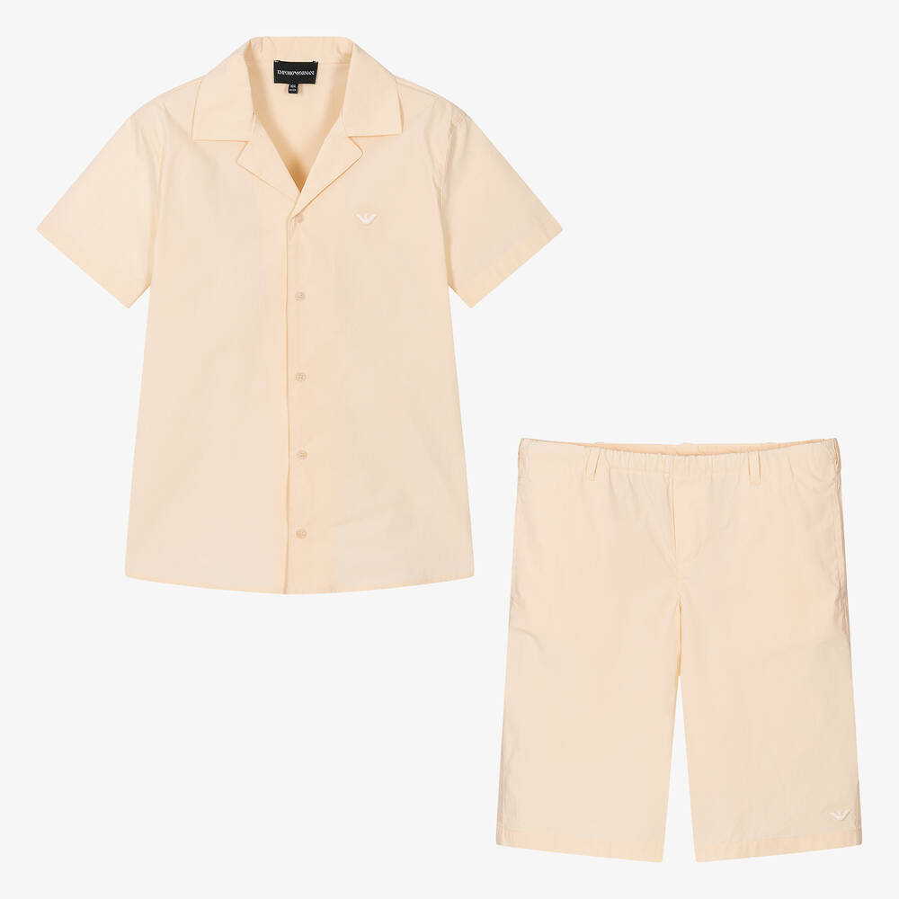 Emporio Armani Teen Boys Ivory Shirt Shorts Set Childrensalon Outlet