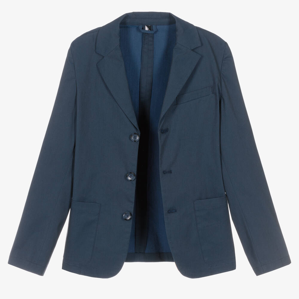 إEmporio Armani-جاكيت بلايزر تينز ولادي قطن تويل لون كحلي | Childrensalon Outlet