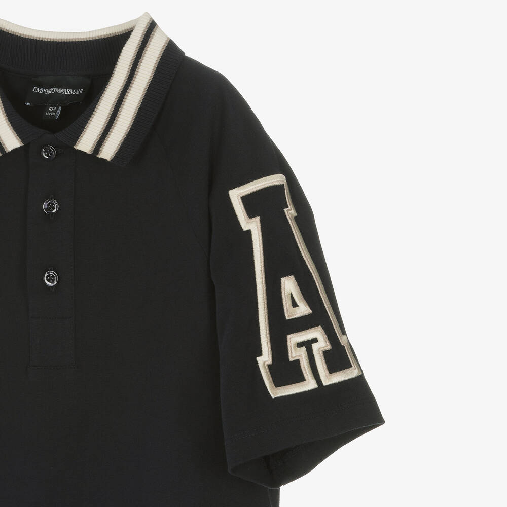 Emporio Armani-Teen Boys Navy Blue Cotton EA Polo Shirt | Childrensalon Outlet