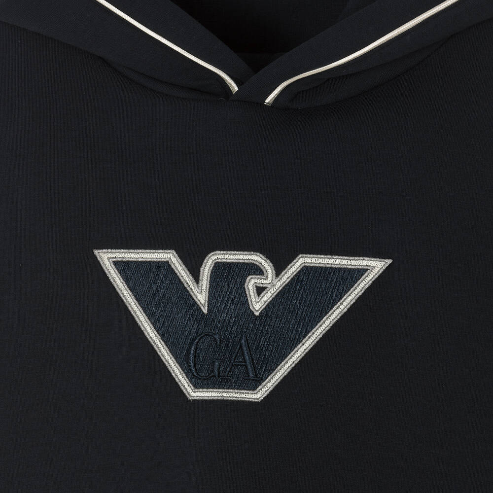Emporio Armani - Teen Boys Navy Blue Cotton Eagle Hoodie
