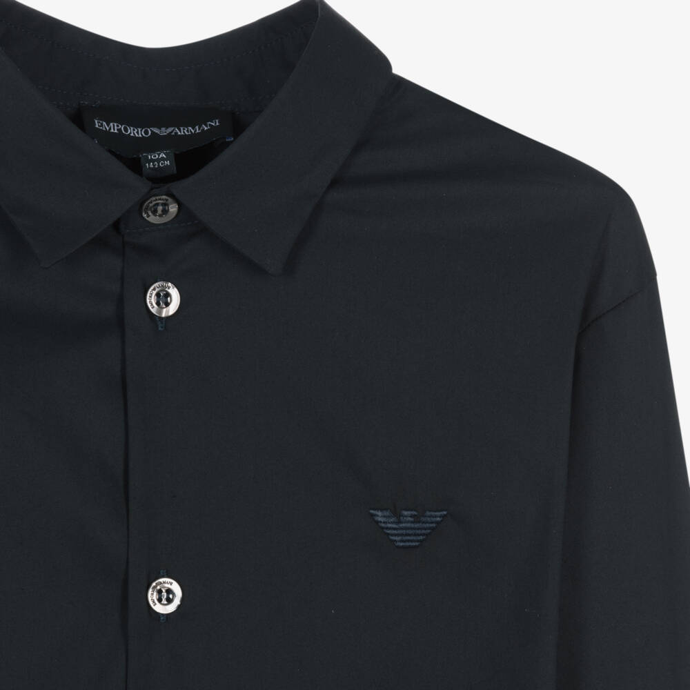 Emporio Armani-Teen Boys Navy Blue Cotton Eagle Shirt | Childrensalon Outlet