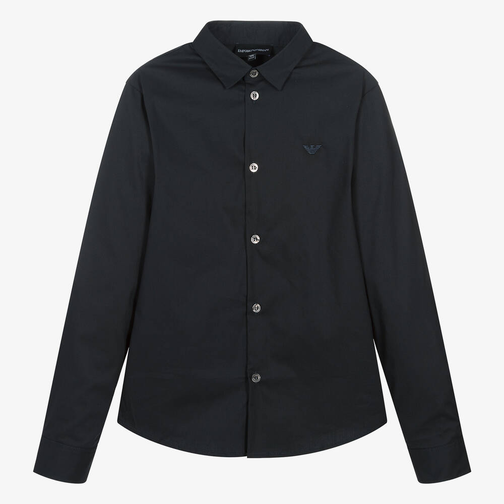 Emporio Armani-Teen Boys Navy Blue Cotton Eagle Shirt | Childrensalon Outlet