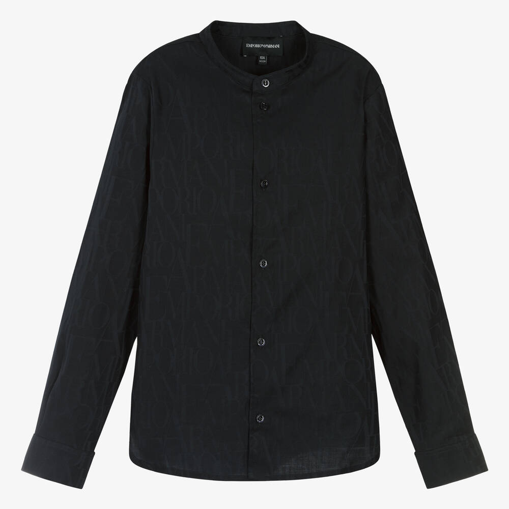 Emporio Armani-Teen Boys Navy Blue Cotton Jacquard Shirt | Childrensalon Outlet