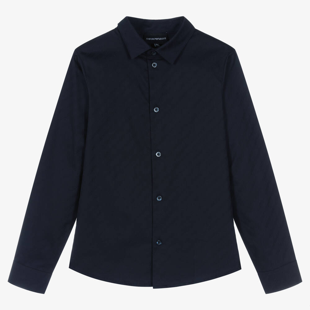 Emporio Armani-Teen Boys Navy Blue Cotton Shirt | Childrensalon Outlet