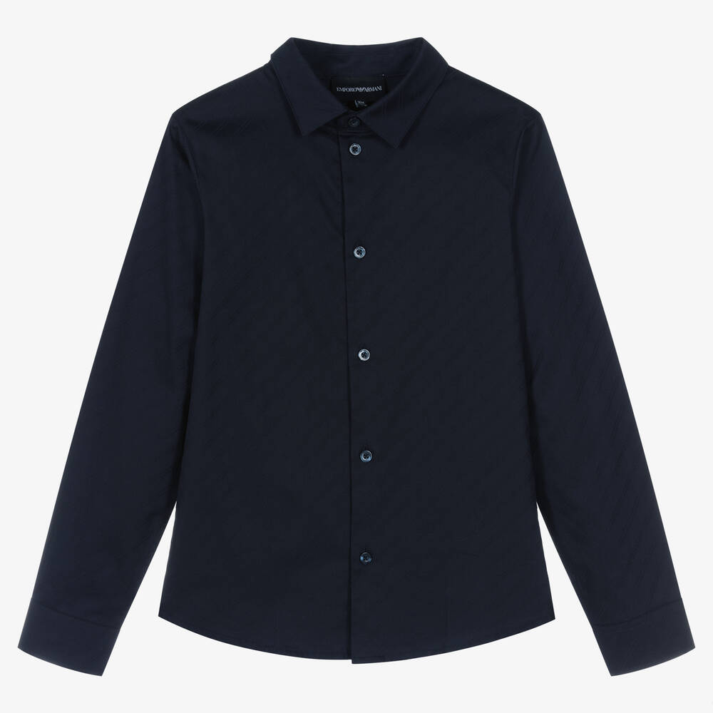 Emporio Armani - Teen Boys Navy Blue Cotton Shirt | Childrensalon