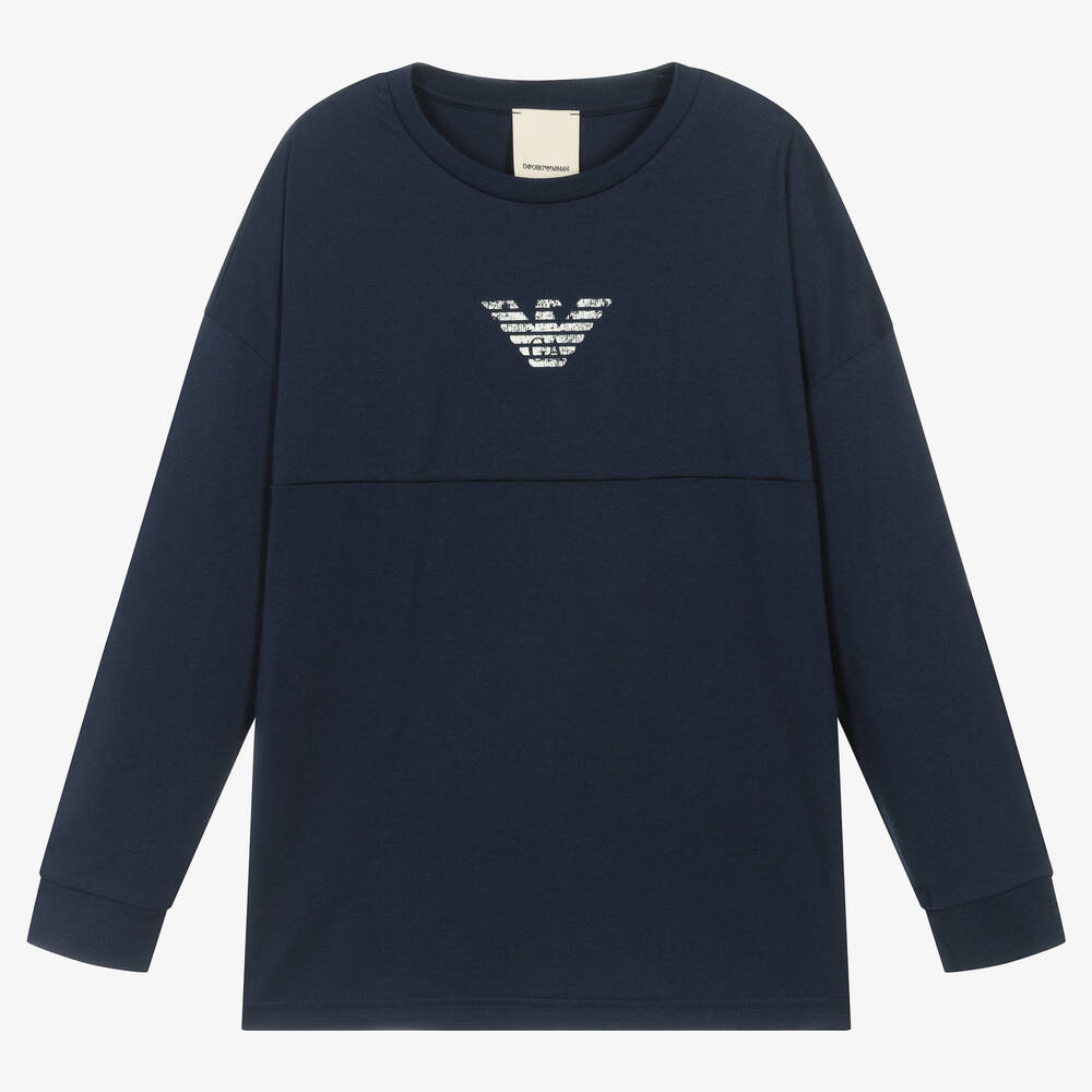 Emporio Armani - Haut bleu marine en coton ado garçon | Childrensalon