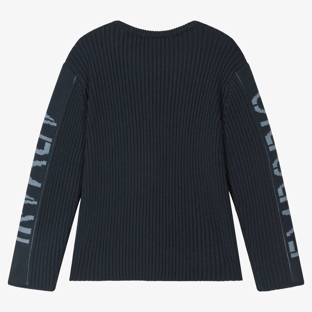 Emporio Armani - Teen Boys Navy Blue Knitted Wool Sweater ...