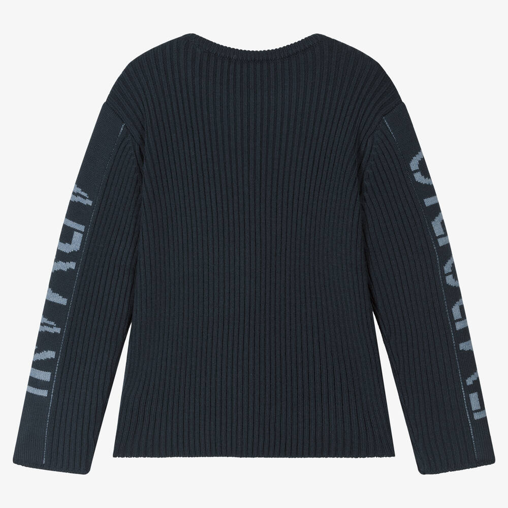 Emporio Armani-Teen Boys Navy Blue Knitted Wool Sweater | Childrensalon Outlet
