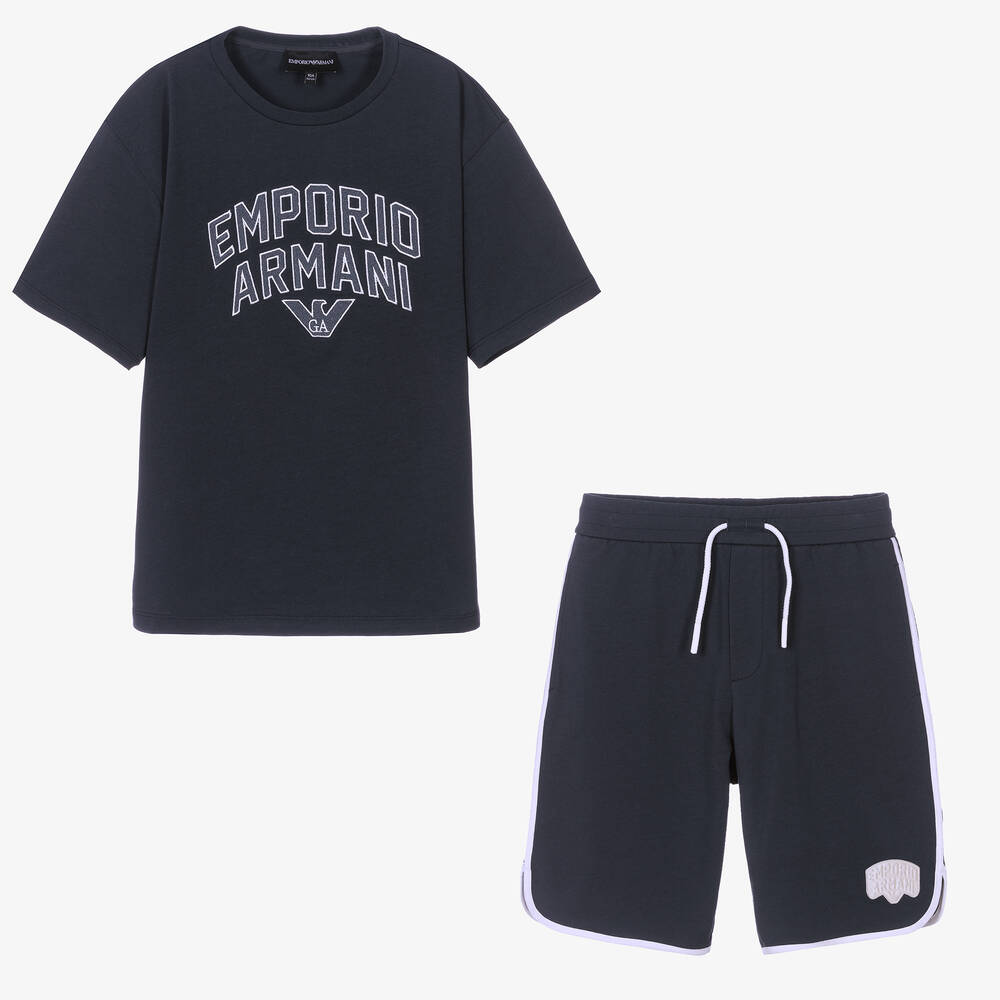 Emporio Armani - Teen Boys Navy Blue Logo Shorts Set | Childrensalon
