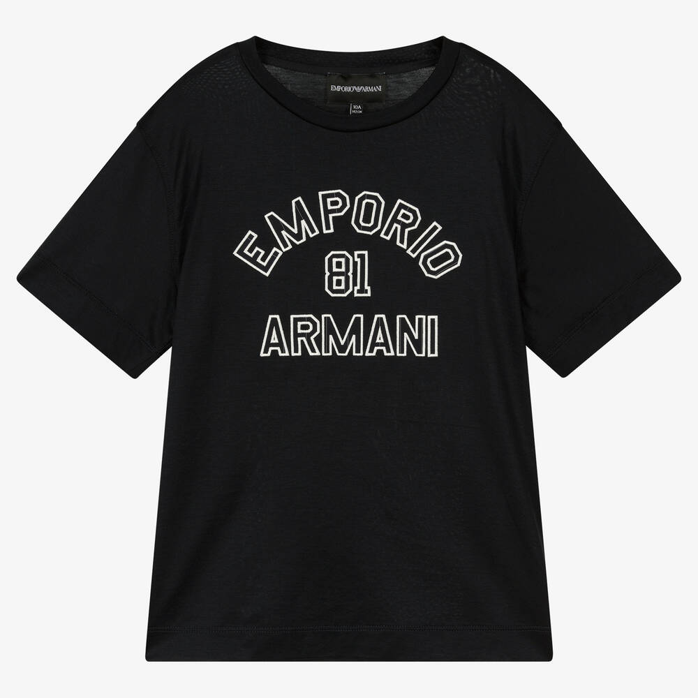 Emporio Armani - تيشيرت تينز ولادي مزيج قطن وليوسيل لون كحلي | Childrensalon