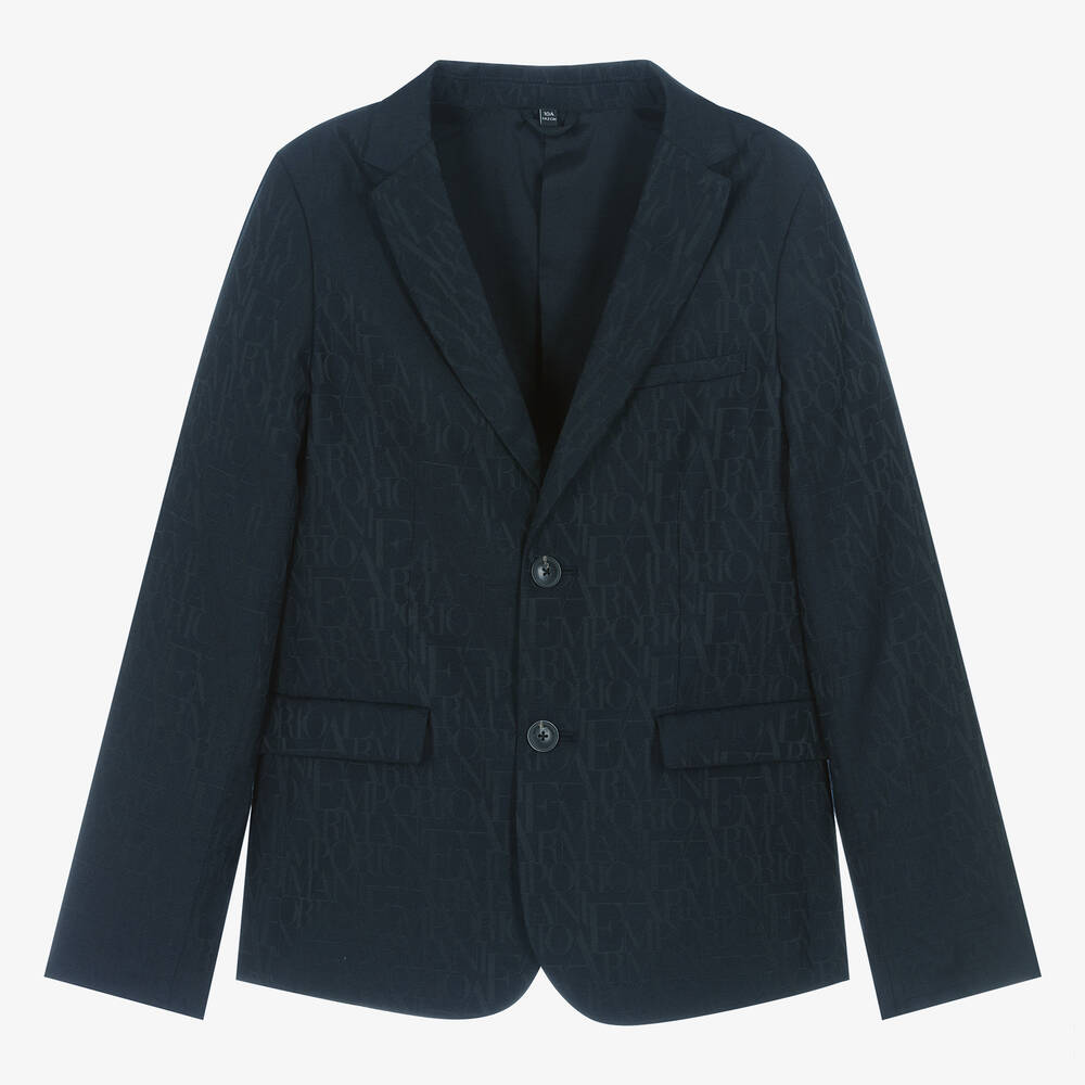 Emporio Armani-Синий блейзер с монограммой для мальчиков | Childrensalon Outlet