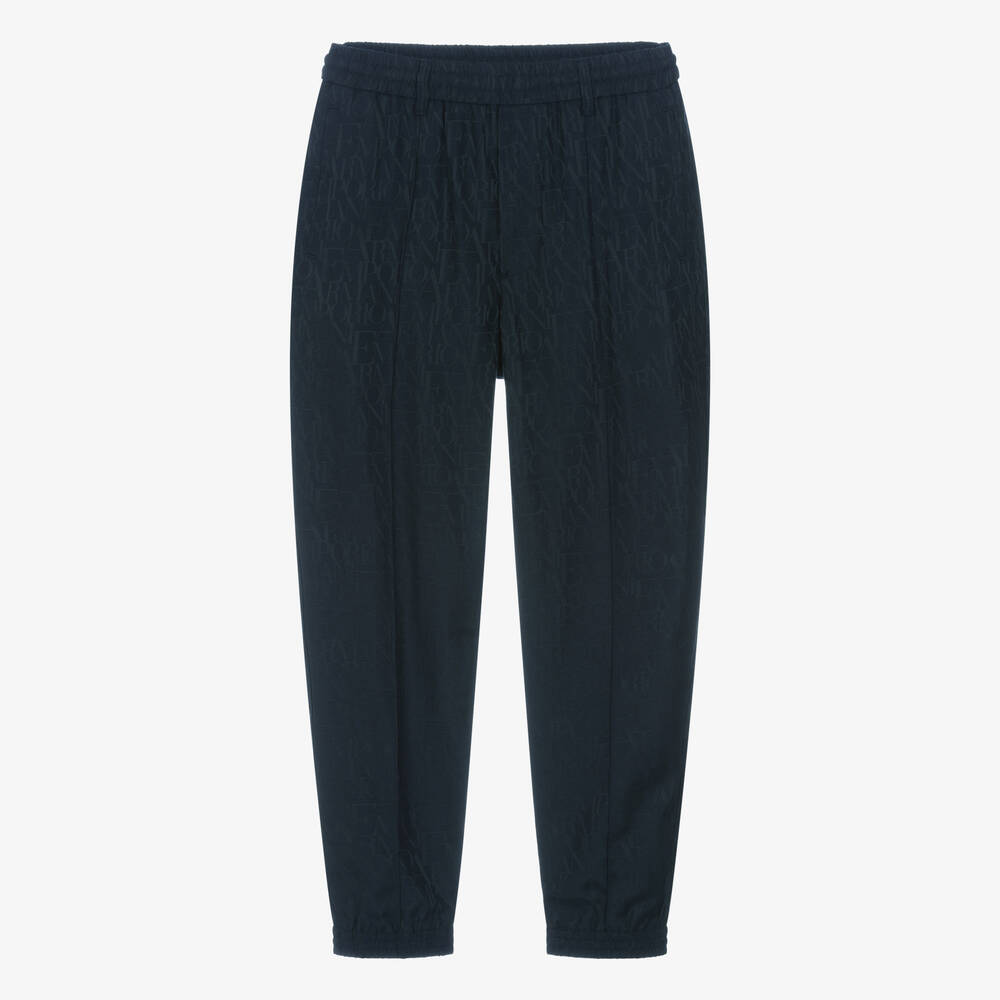 Emporio Armani-بنطلون بطبعة مونوغرام جاكارد لون كحلي | Childrensalon Outlet