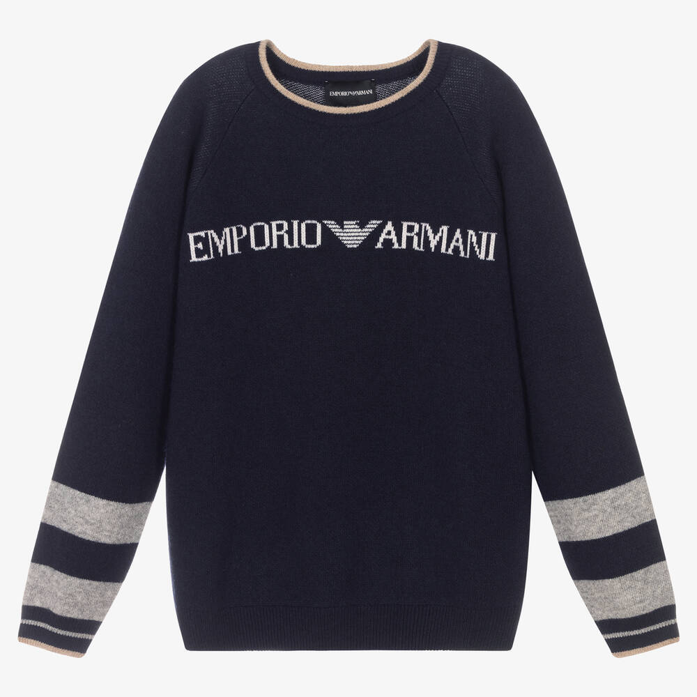 Emporio Armani - كنزة تينز ولادي فيسكوز محبوك لون كحلي | Childrensalon