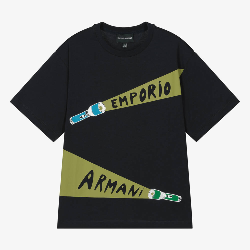 Emporio Armani-Teen Boys Navy Blue Torch Print T-Shirt | Childrensalon Outlet