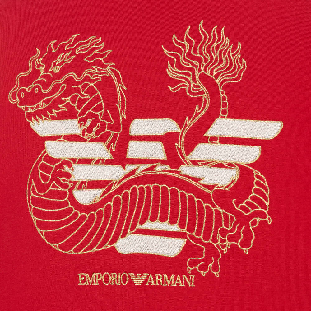 إEmporio Armani-توب بسحّاب قطن جيرسي لون أحمر للمراهقين | Childrensalon Outlet