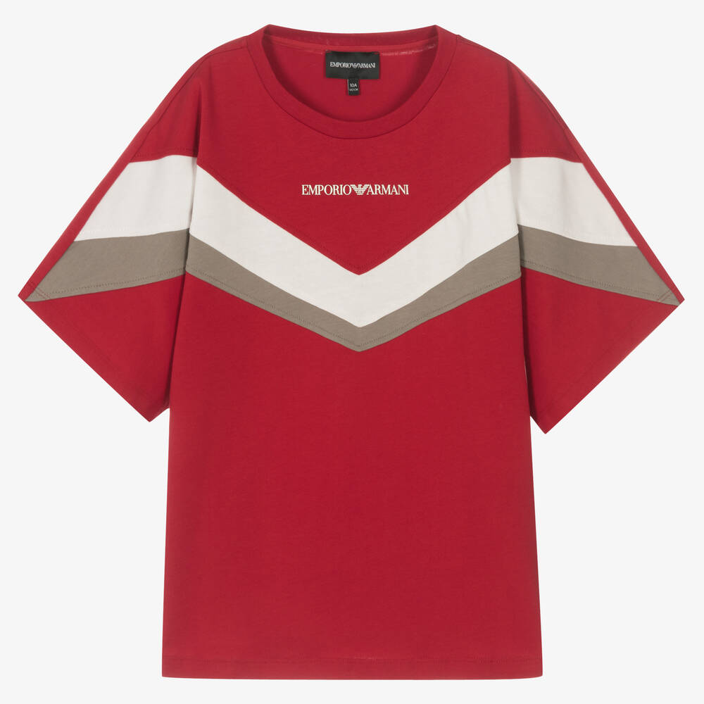 Emporio Armani - T-shirt rouge en coton ado garçon | Childrensalon