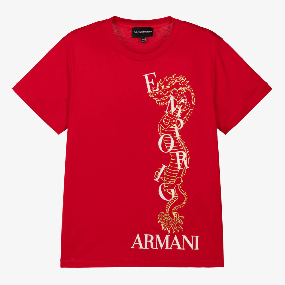 Emporio Armani Teen Boys Red Dragon T Shirt Childrensalon Outlet