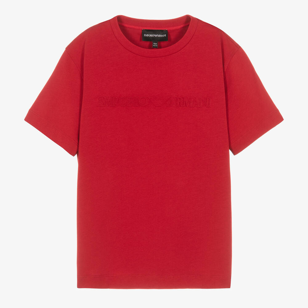 Emporio Armani - Красная футболка с тисненым логотипом | Childrensalon