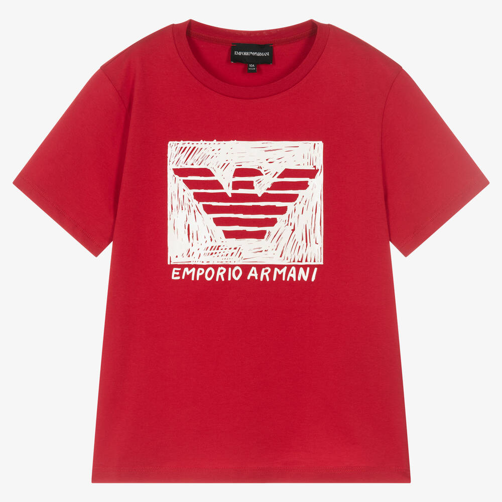 Emporio Armani Teen Boys Red Graphic Logo T Shirt