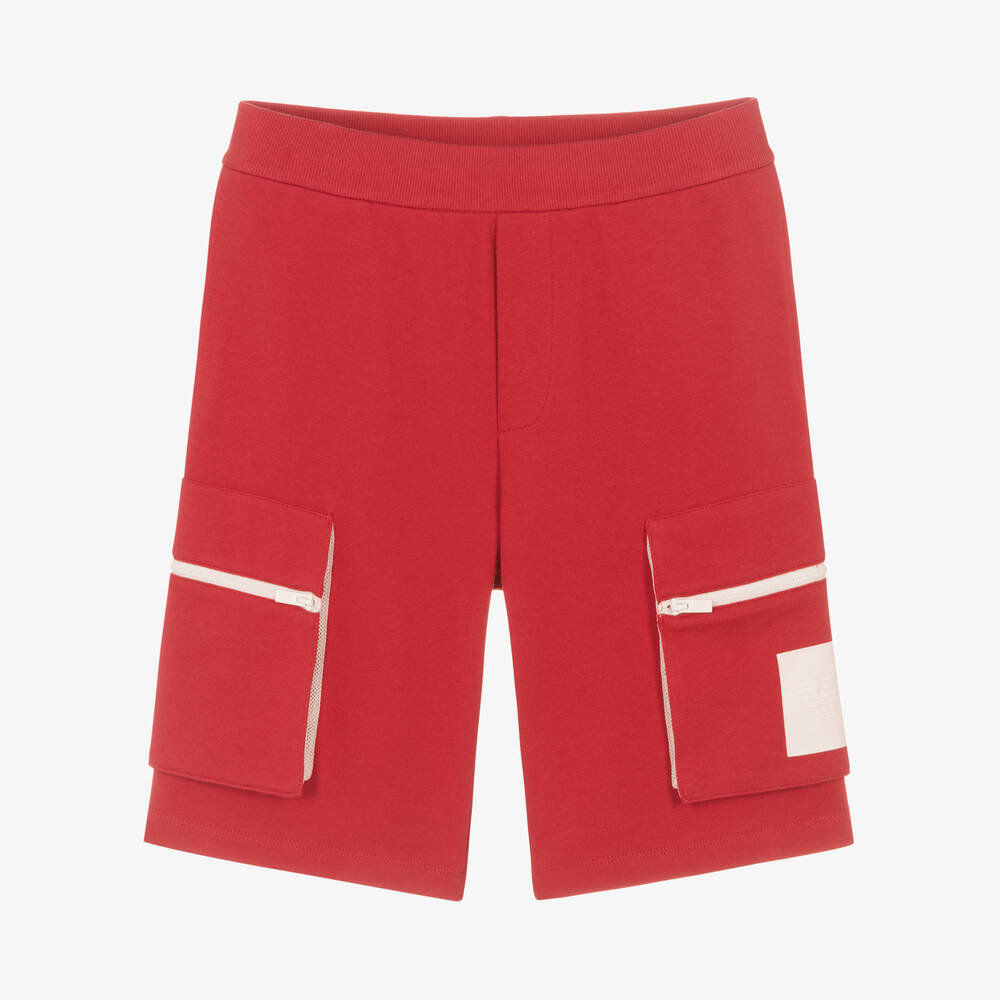 Emporio Armani - Teen Boys Red Logo Shorts | Childrensalon