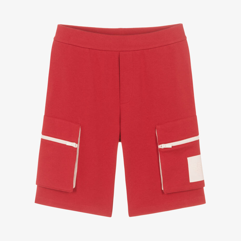 Emporio Armani-Teen Boys Red Logo Shorts | Childrensalon Outlet