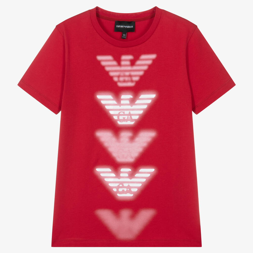 Emporio Armani - Teen Boys Red Organic Cotton T-Shirt | Childrensalon