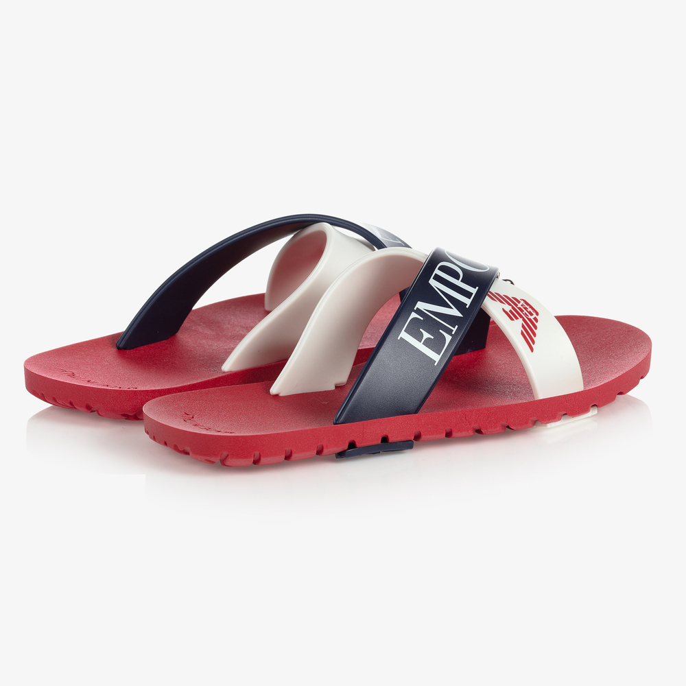 Emporio Armani - Teen Boys Red Sliders | Childrensalon Outlet
