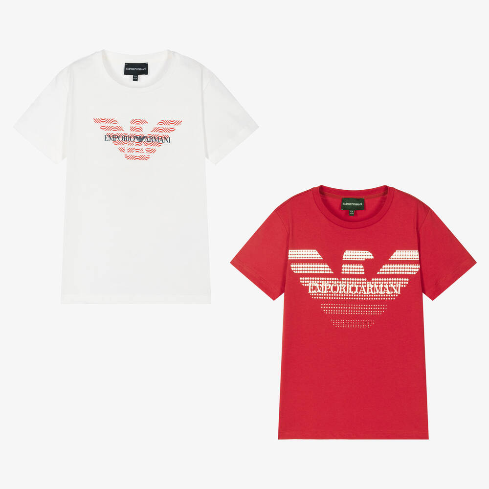 Emporio Armani - Teen Boys Red & White T-Shirts (2 Pack) | Childrensalon