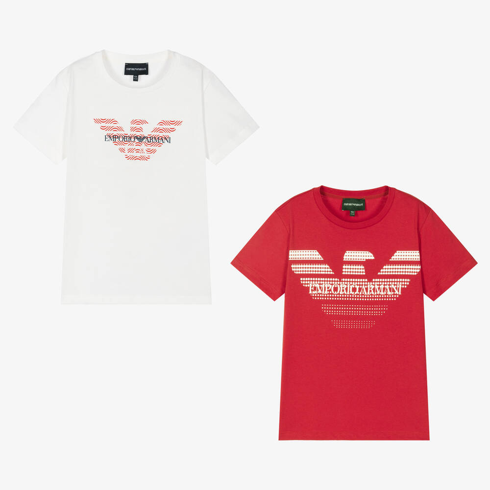 Emporio Armani Teen Boys Red White T Shirts 2 Pack Childrensalon Outlet