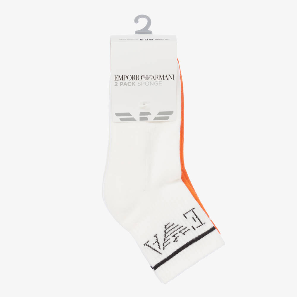 إEmporio Armani-جوارب تينز ولادي مزيج قطن لون أبيض وبرتقالي (عدد 2) | Childrensalon Outlet
