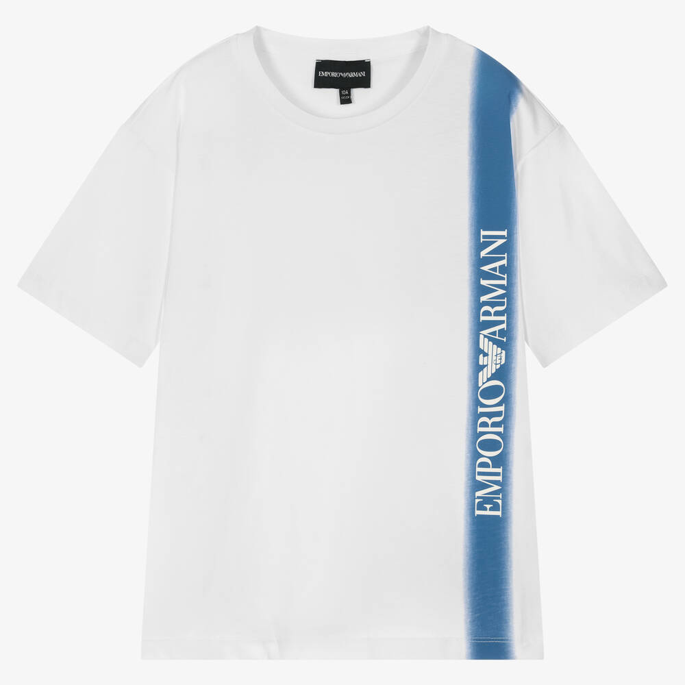Emporio Armani - Teen Boys White & Blue Logo T-Shirt | Childrensalon