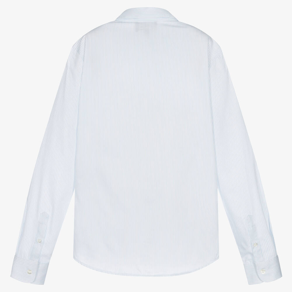 إEmporio Armani-قميص تينز ولادي قطن مقلم لون أبيض وأزرق | Childrensalon Outlet