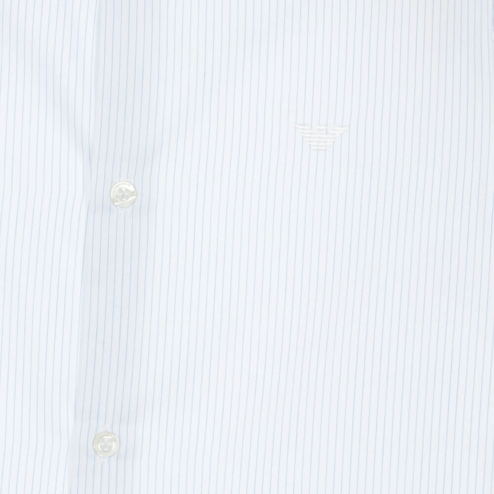 إEmporio Armani-قميص تينز ولادي قطن مقلم لون أبيض وأزرق | Childrensalon Outlet