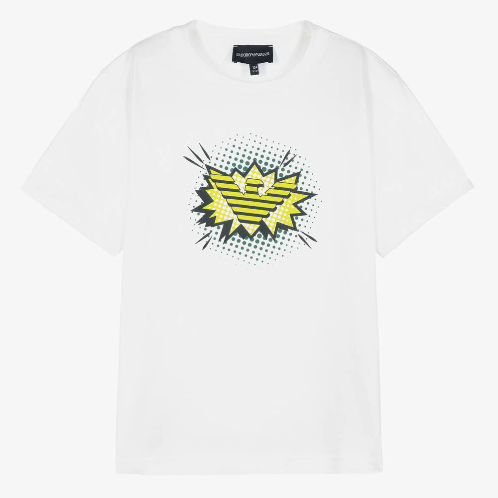 Emporio Armani - Teen Boys White Cartoon Logo T-Shirt | Childrensalon