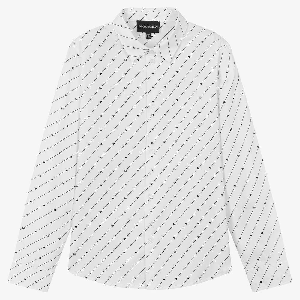 Emporio Armani - Weißes Baumwollhemd mit Adlermotiv | Childrensalon