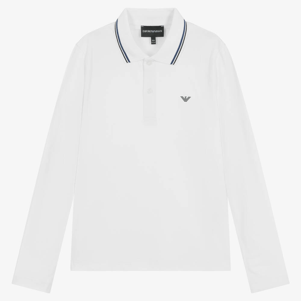 Emporio Armani - Teen Boys White Cotton Polo Shirt | Childrensalon